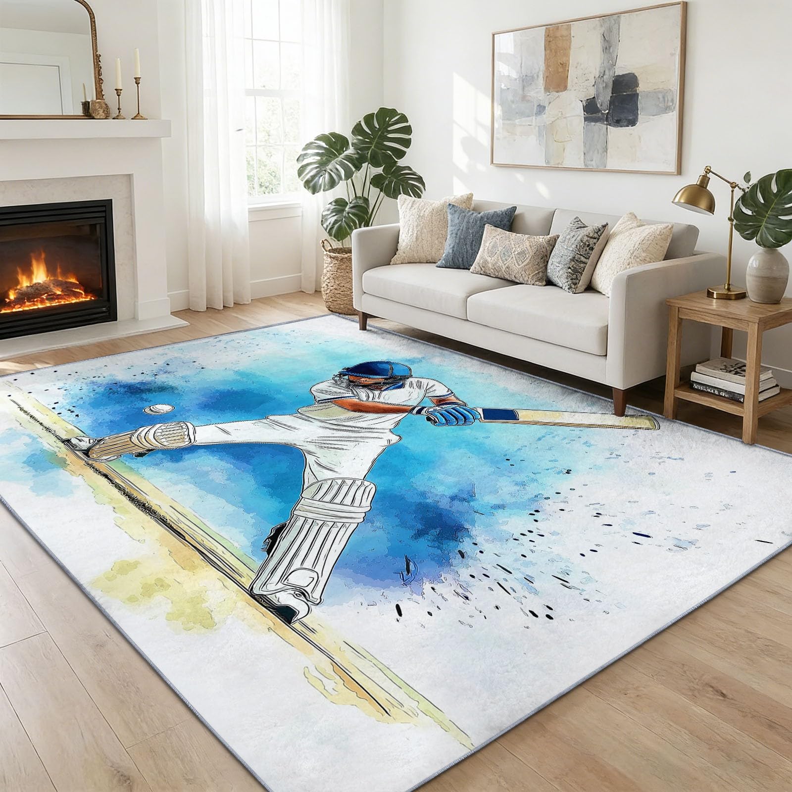 Dywan 140 x 200 cm Można prać w pralce Ręcznie rysowane ilustracje sportowcy Ultrasoffice Bezpieczny antypoślizgowy dywanik flanelowy do pokoju dziecięcego, salonu i łazienki - łatwy do czyszczenia