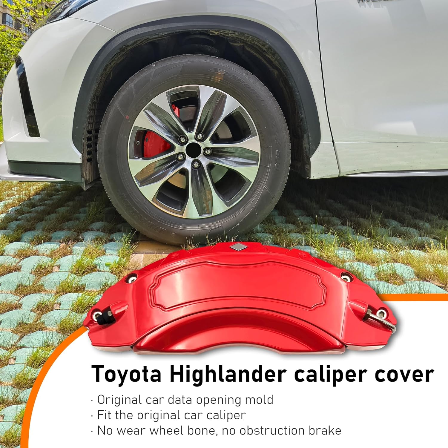 Caliper Covers Set of 4 Compatible with Highlander Accessories 2022-2024,18 Inch 20 Inch Wheel Hub Size Red Front and Rear Caliper Covers With Stickers KOREPRO