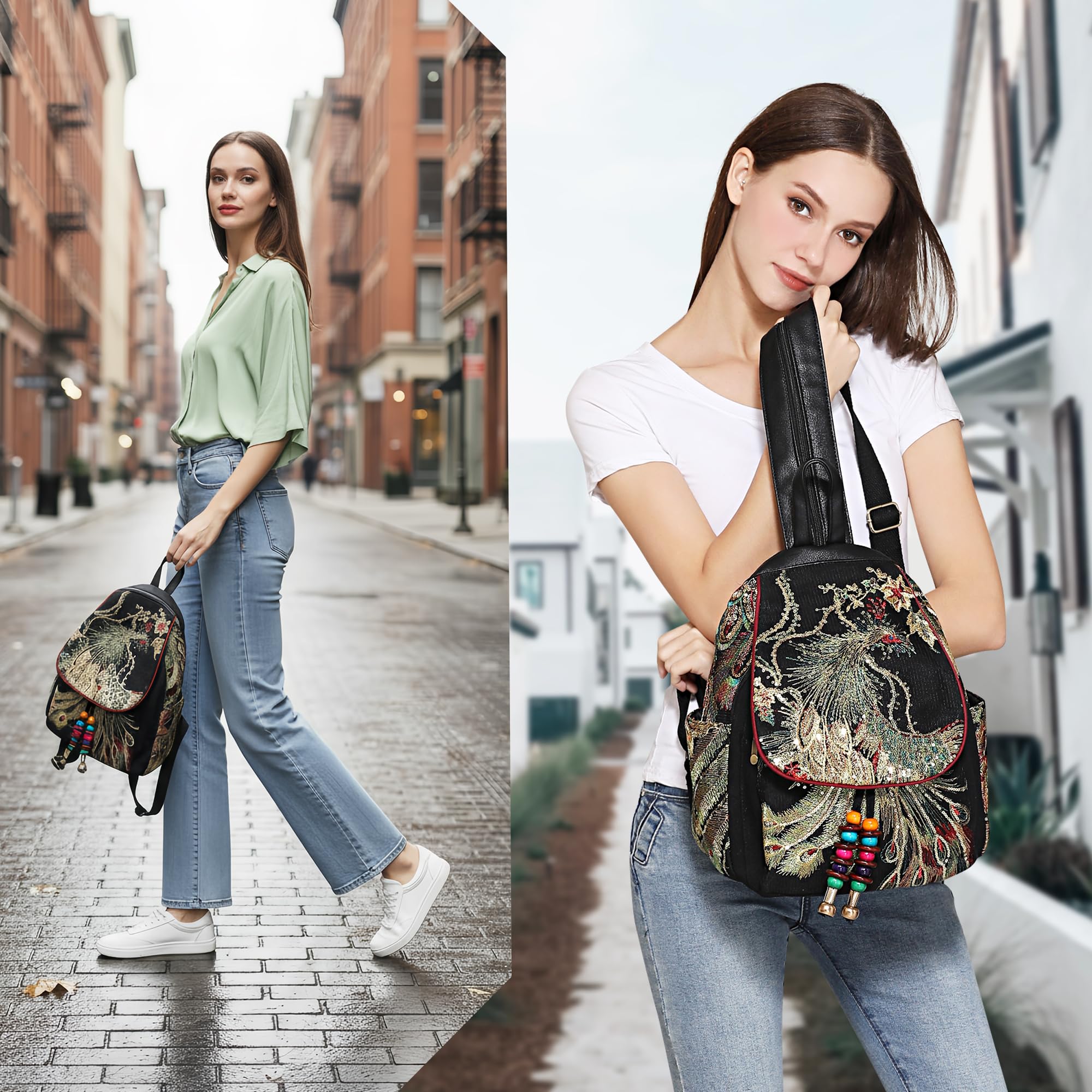 Goodhan Zaino da donna in tela, casual, borsa a tracolla, vintage, resistente, antifurto, da viaggio