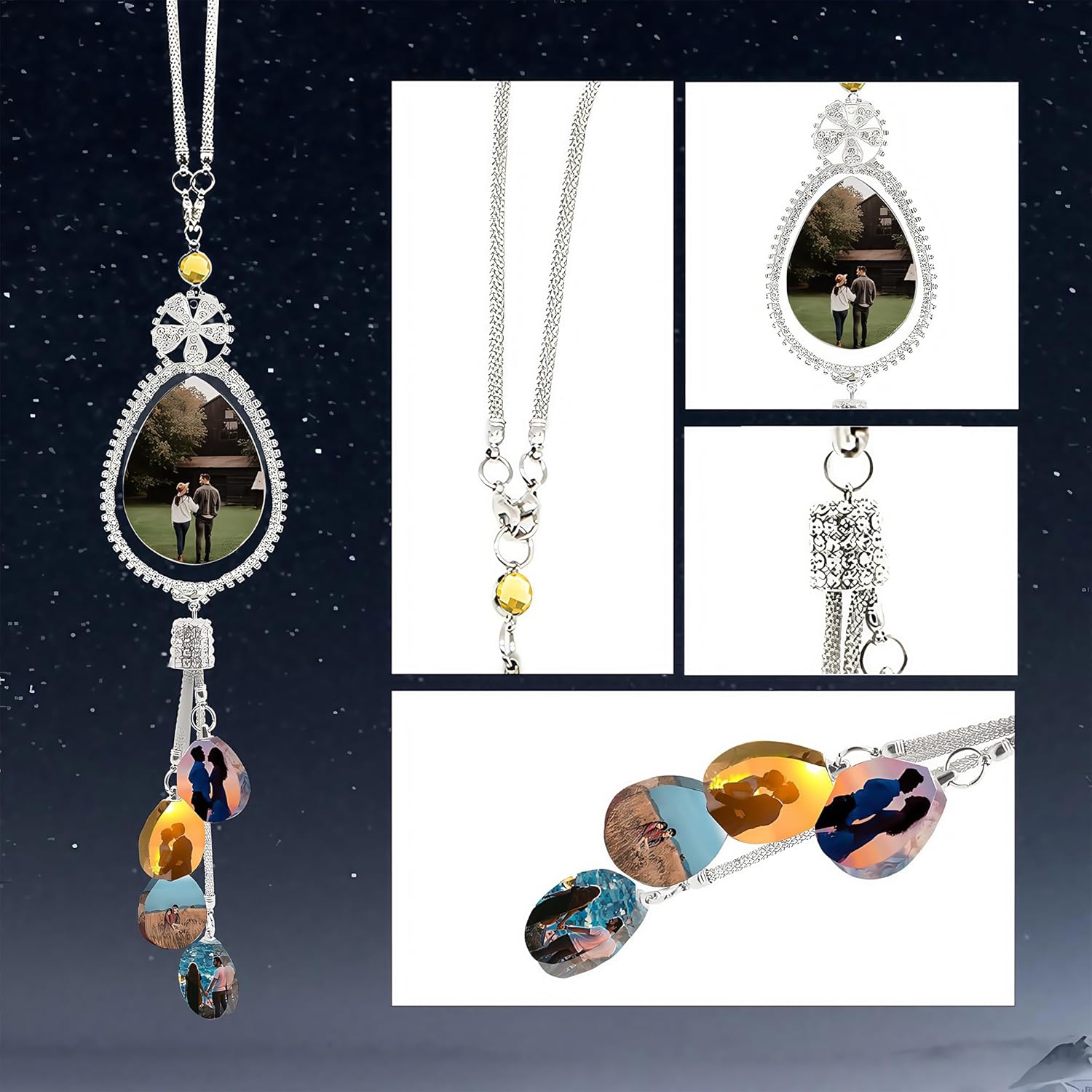 Personalized Photo Crystal Car Hanging Accessories Custom Picture Car Rearview Mirror Pendant Customized Pendant Hanging Picture Frame for Ideal Gifts for Dad and Friends