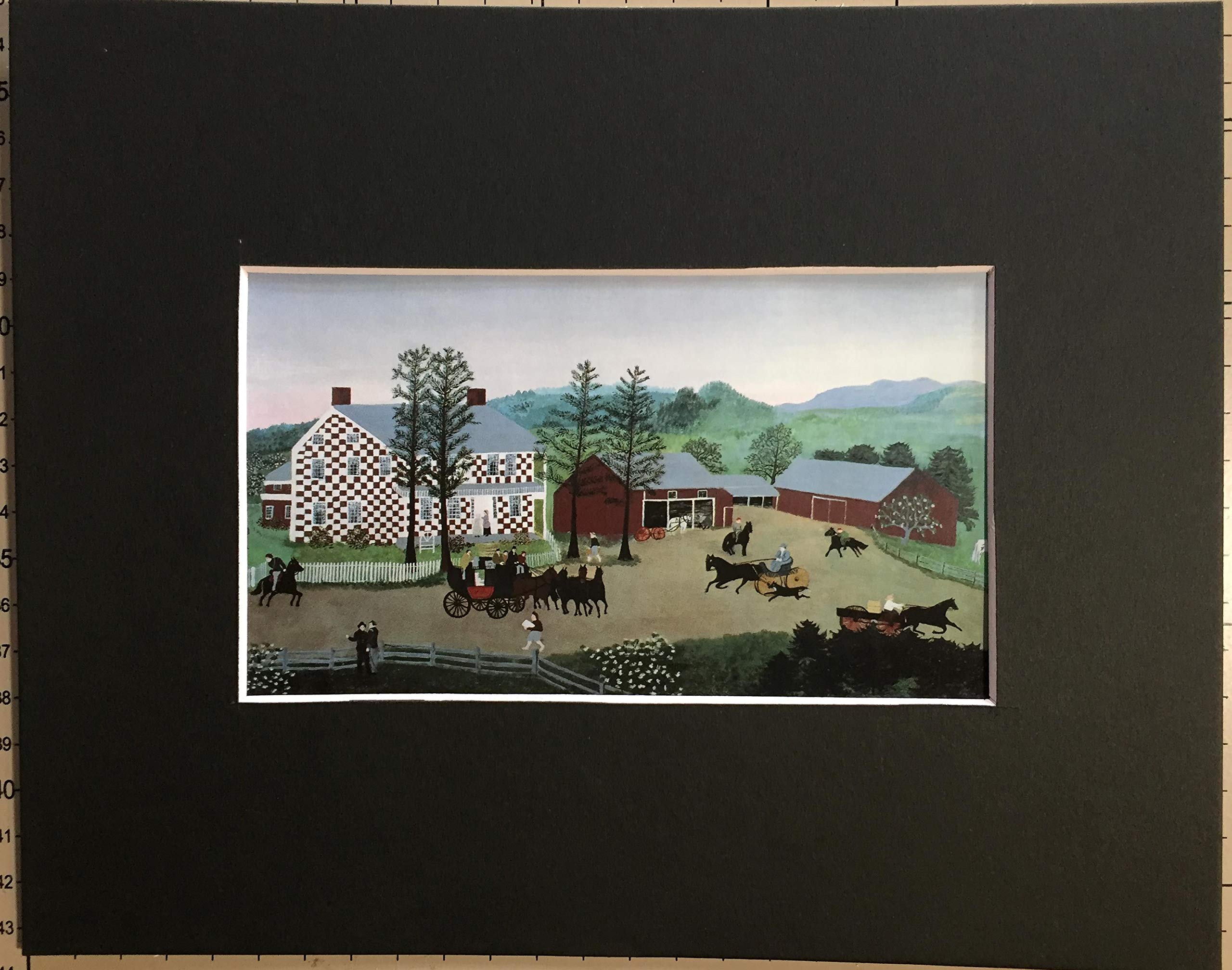 The Old Checkered House by Grandma Moses Art Print Black Custom matted 8x10-inch Ready to Frame