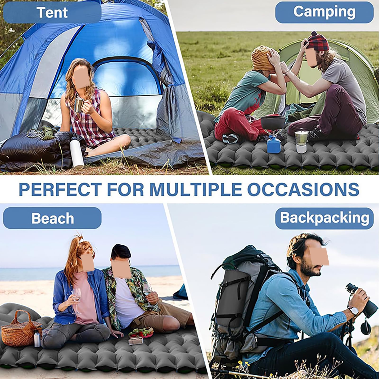 Colchoneta Doble De Camping Autoinflable Extra Gruesa con Almohadas Integradas Y Bomba De Pie Integrada, Colchoneta Inflable Portátil para Senderismo Viajes Y Festivales