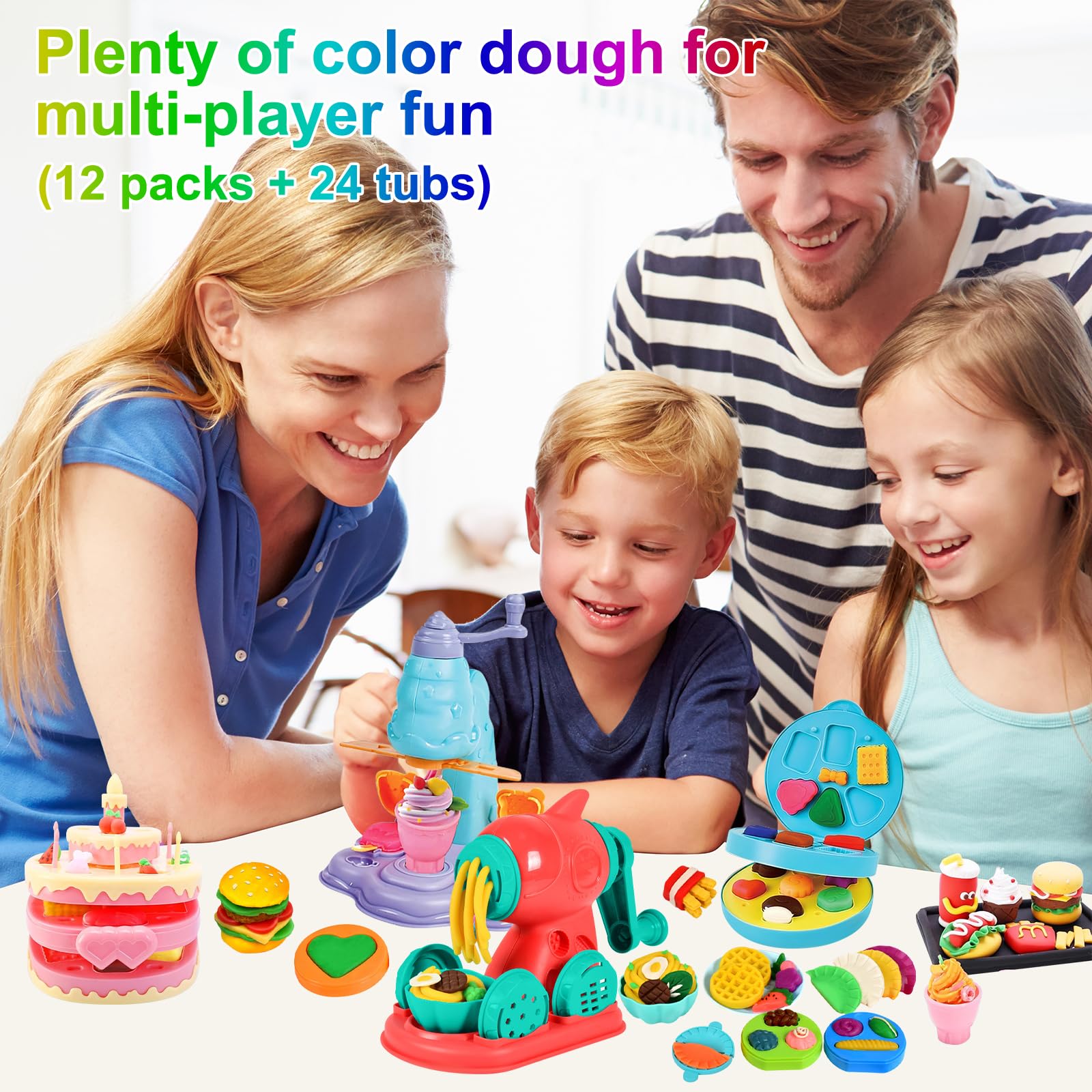 Set di Pasta modellabile Colorata 4 in 1 | Macchina per Fare Hamburger e Noodles al Gelato, kit di Utensili per Plastilina da 24 colori di Pasta