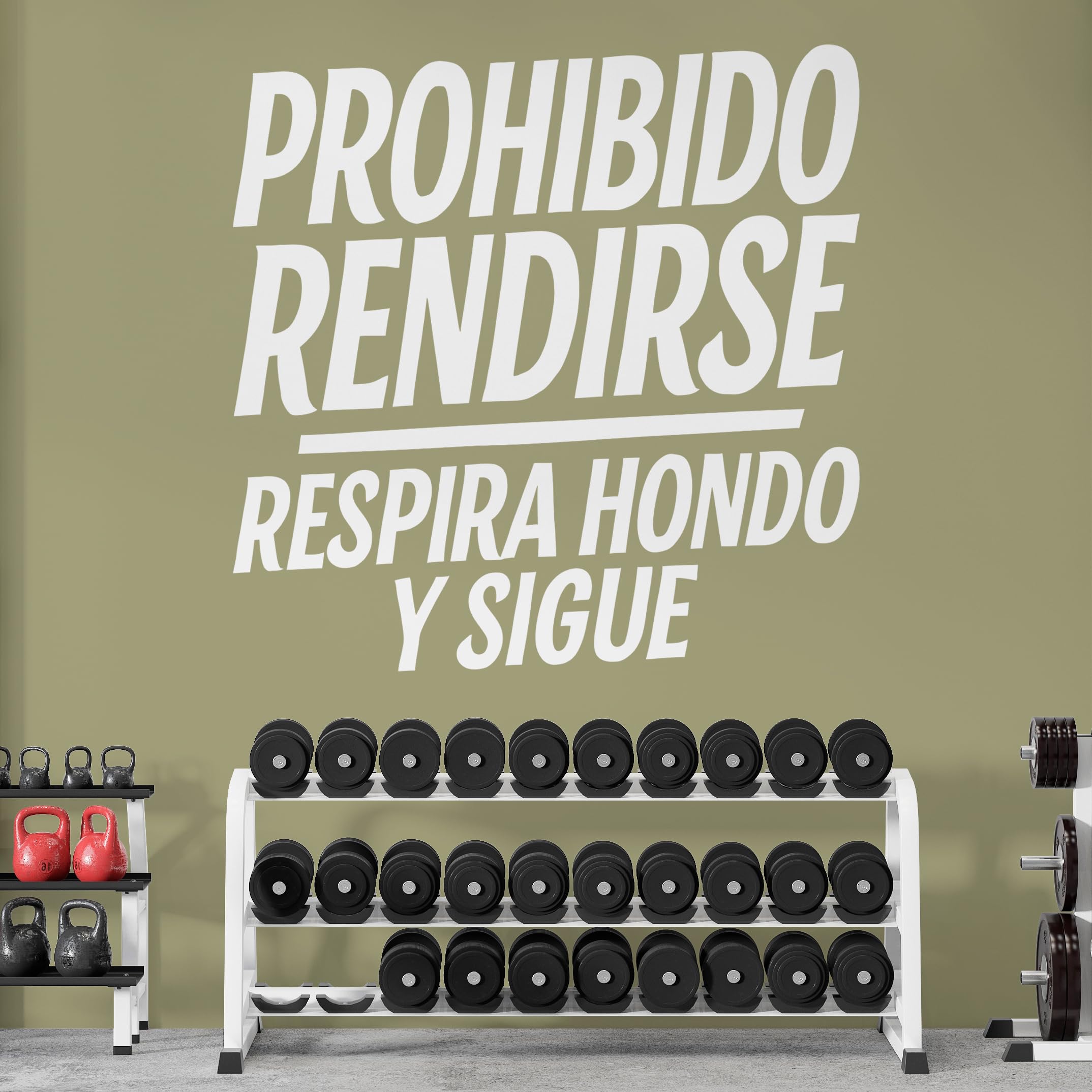Vinilo Adhesivo con Frase Motivadora "Prohibido Rendirse, Respira Hondo y Sigue", Pegatina Decorativa para Gimnasio, Oficina o Casa, Decoración Inspiradora de Pared con Mensaje (Blanco, 100 x 100 cm)
