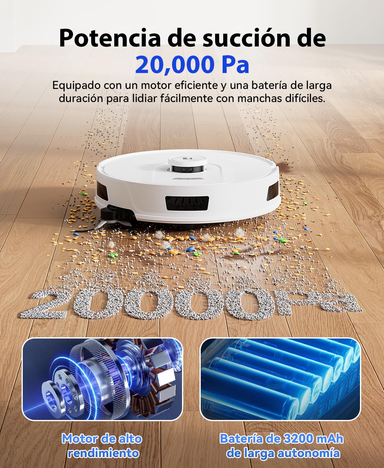 Redkey R11 Robot Aspirador Fregasuelos, 20.000Pa Aspirador Robot con Base de Autovaciado 4L, Anti-Enredo de Cabello, Navegación LiDAR, Control App, Ideal para Alfombras y Pelos de Mascotas