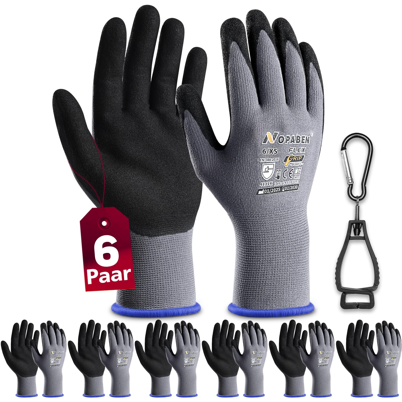 Nopaben 6 Paar Arbeitshandschuhe damen, mit Rutschfeste Nitril-Beschichtung Mechaniker Handschuhe, Montagehandschuhe mit optimaler Griffigkeit & feinem Tastgefühl, gartenhandschuhe herren, Größe 6/XS Baumarkt