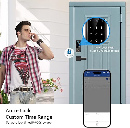 Miniatura 7 de BEBASIA Cerradura de puerta inteligente con huella digital con asa, control completo de aplicaciones, teclado digital electrónico, cerradura