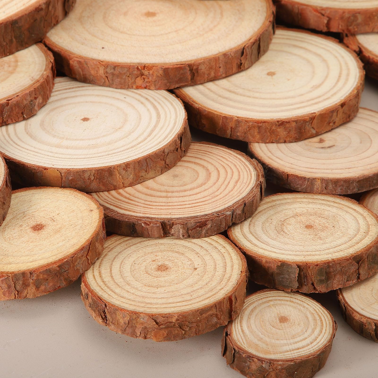 QUARKZMAN Rodajas de Madera con Corteza 3.5-3.9 Pulgadas 30 Piezas