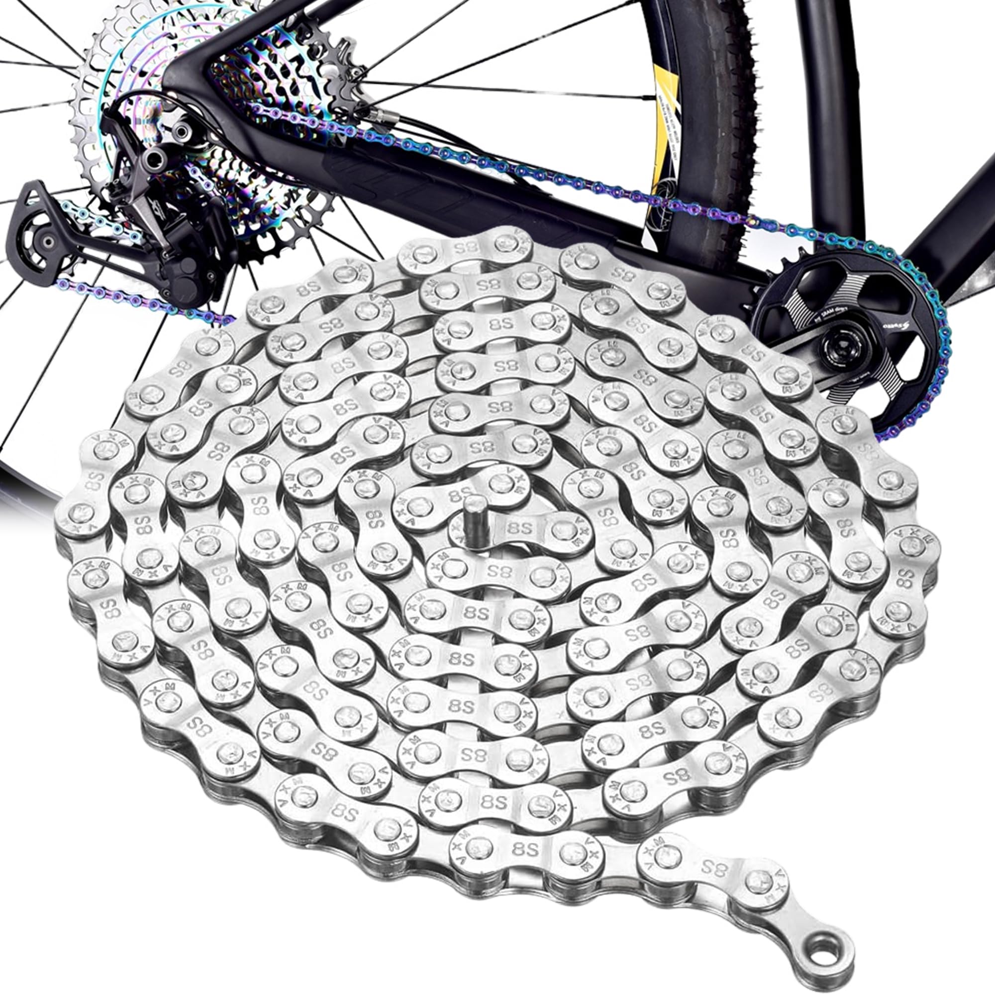 SQAQS Bike Chain, 6 7 8 Speed Bicycle Chain Mtb Chain, Rust Proof Sensitive Electroplating Carbon Steel Chain for Road Mountain Bike Chain -1 โ image 1