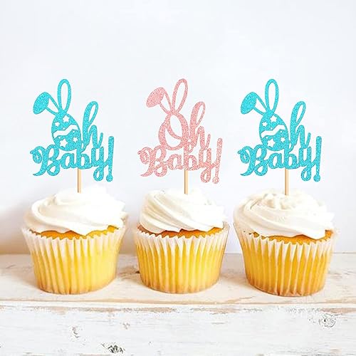 Miniatura 4 de Ercadio Paquete de 24 adornos para cupcakes con purpurina de conejo de Pascua, huevos de conejito Oh Baby para cupcakes para el día de Pascua Oh