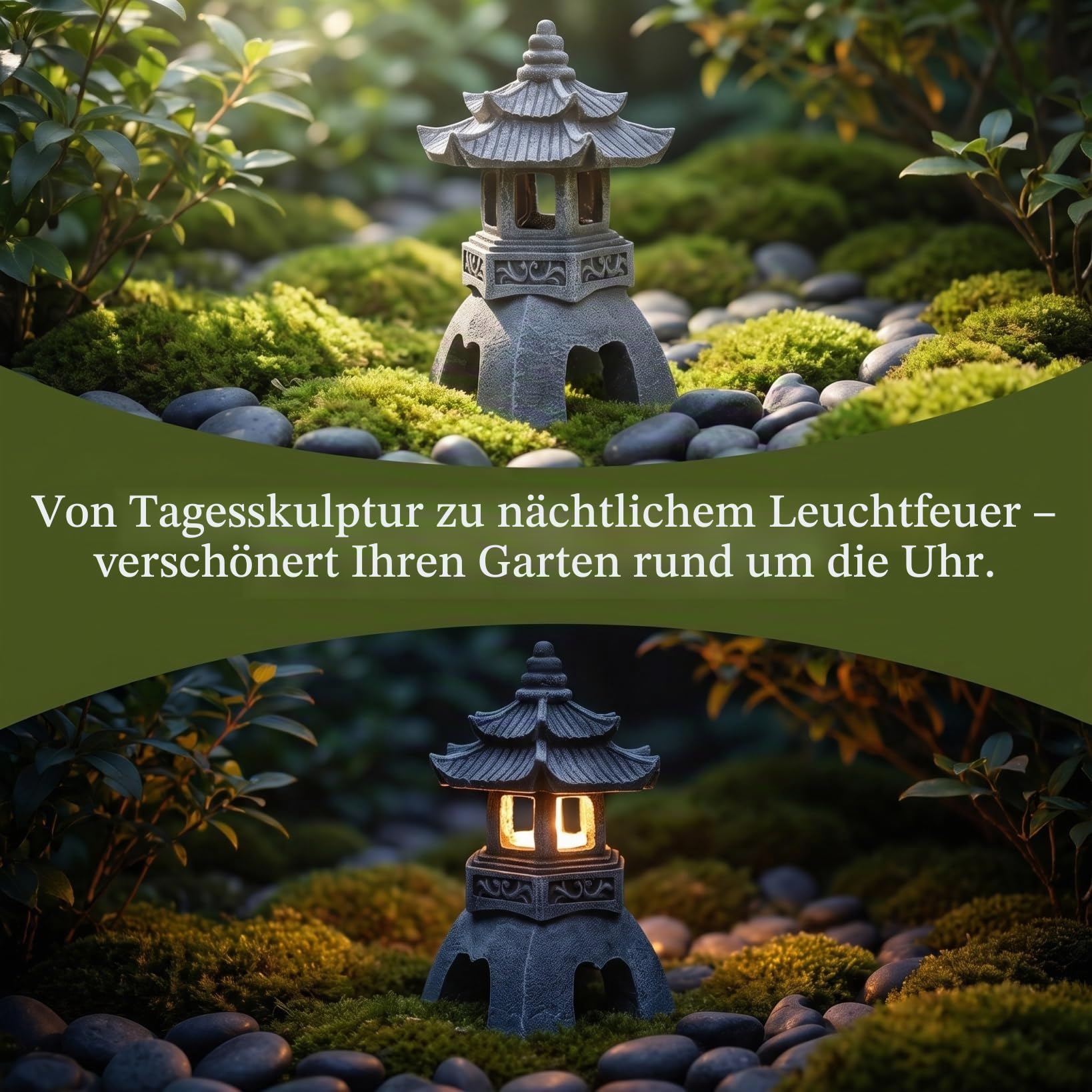 BESPORTBLE Solarbetriebene Japanische Zen Gartenlampe, Wetterfeste Deko Skulptur FüR AußEnbereich, Solar Rasenleuchte FüR Gartenweg Und Landschaftsbeleuchtung