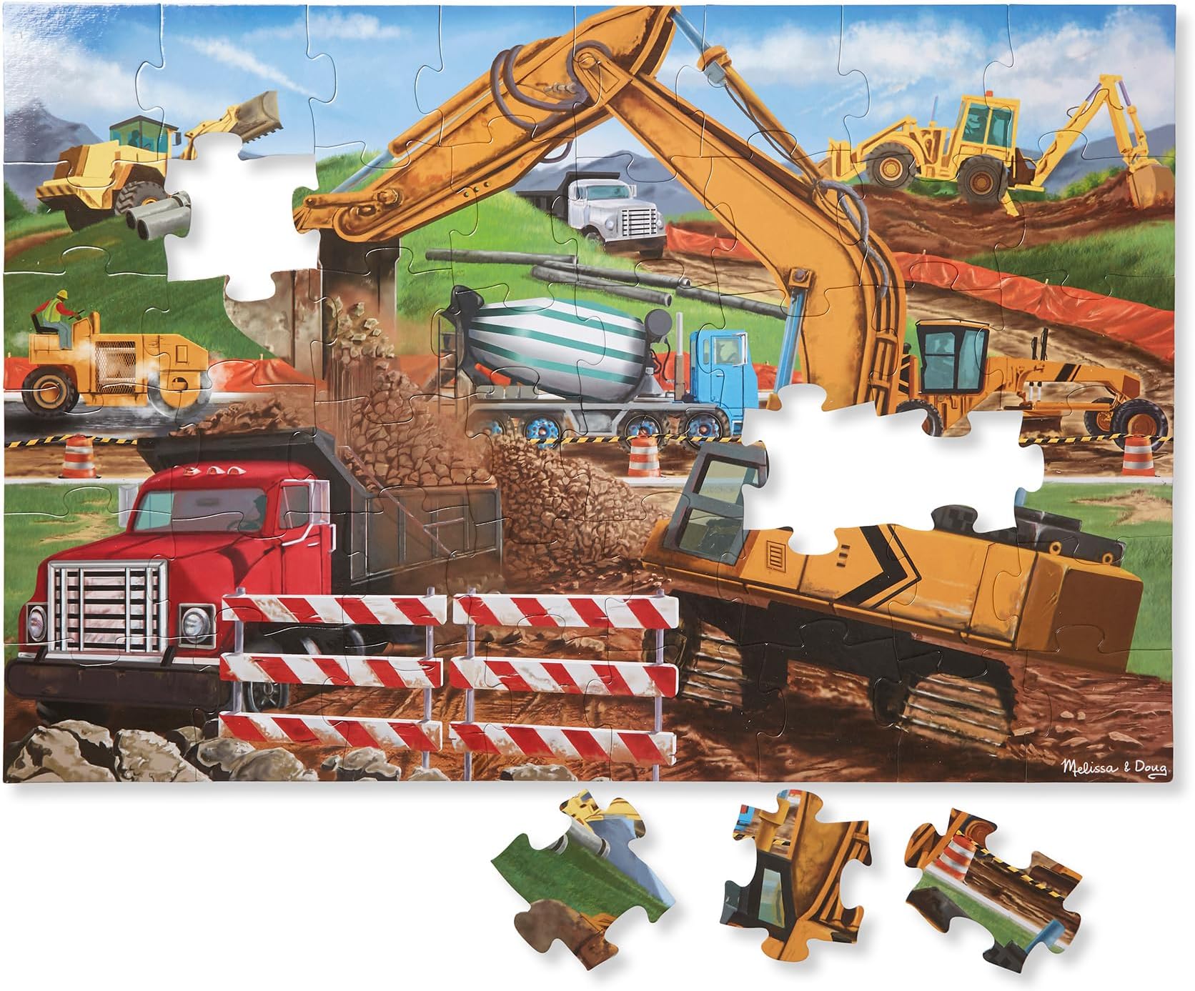 Building Site Floor Puzzle, 48 pc Jumbo Jigsaw Puzzle, Educational Screen Free Activity for Toddler, Preschoolers and Kids Ages 3+ (2 x 3 Feet) - FSC Certified