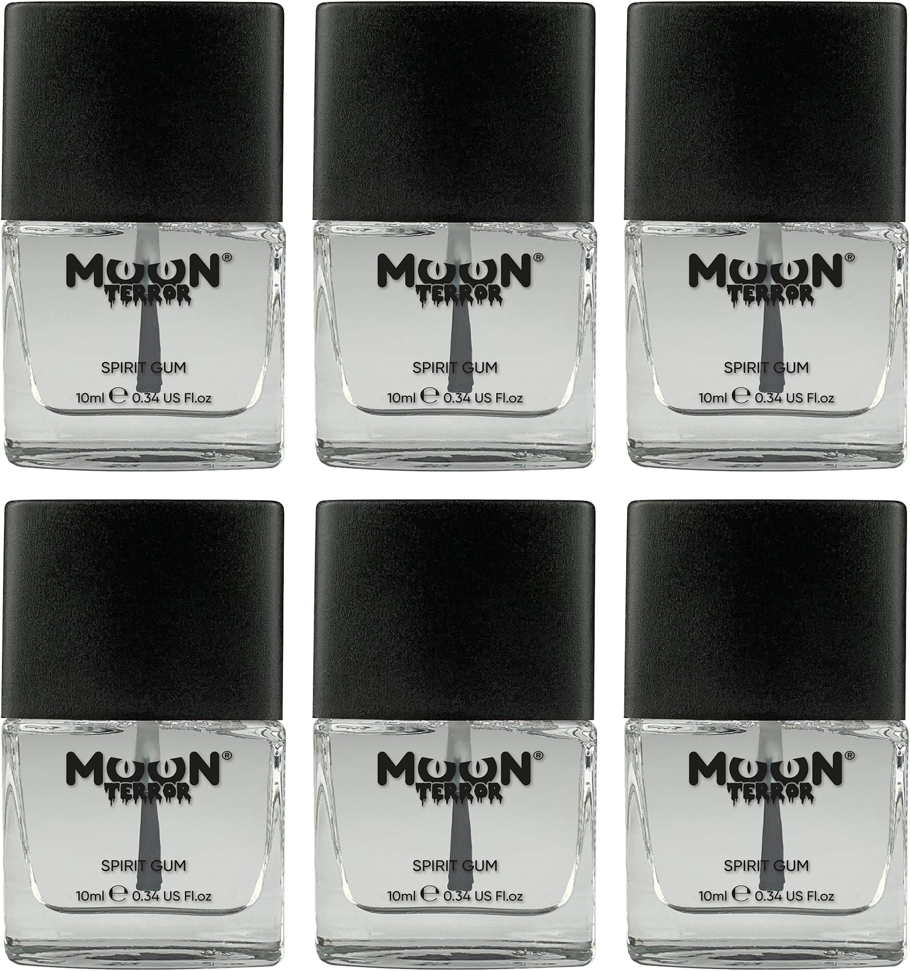 Pro FX Spirit Gum by Moon Terror | 10ml x6 | SFX Make up for Halloween, Glue Adhesive Fix, Body Glue for Prosthetics Glitter Jewels Hair Wigs Special Effects Make up