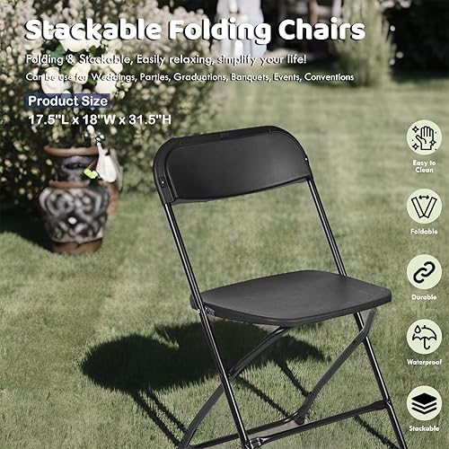 Miniatura 4 de AJP Distributors Silla plegable, cómoda silla para eventos con respaldo, asiento comercial apilable portátil para interiores y exteriores, oficina