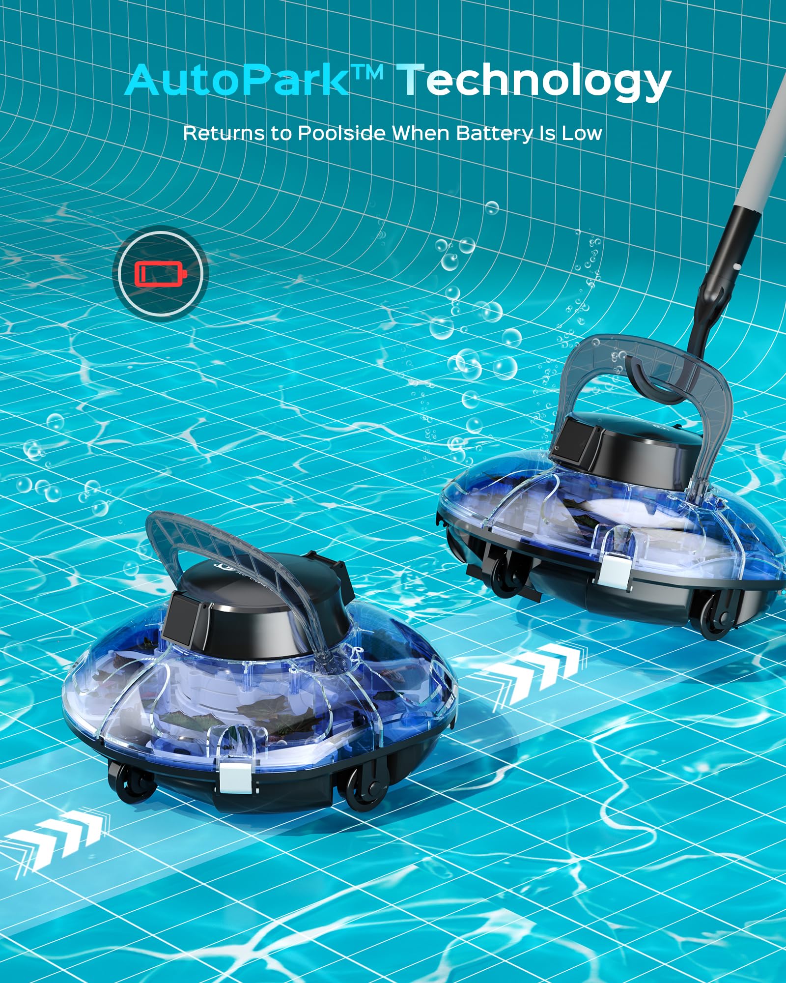WINNY POOL CLEANER Winny 200 Limpiafondos Piscina, Inalámbrico Robot Limpiafondos Piscina, 75Min Autonomía, Piscinas Desmontables 60m², Doble Filtración, Estacionamiento Auto(Azul Oscuro Negro) — view 2
