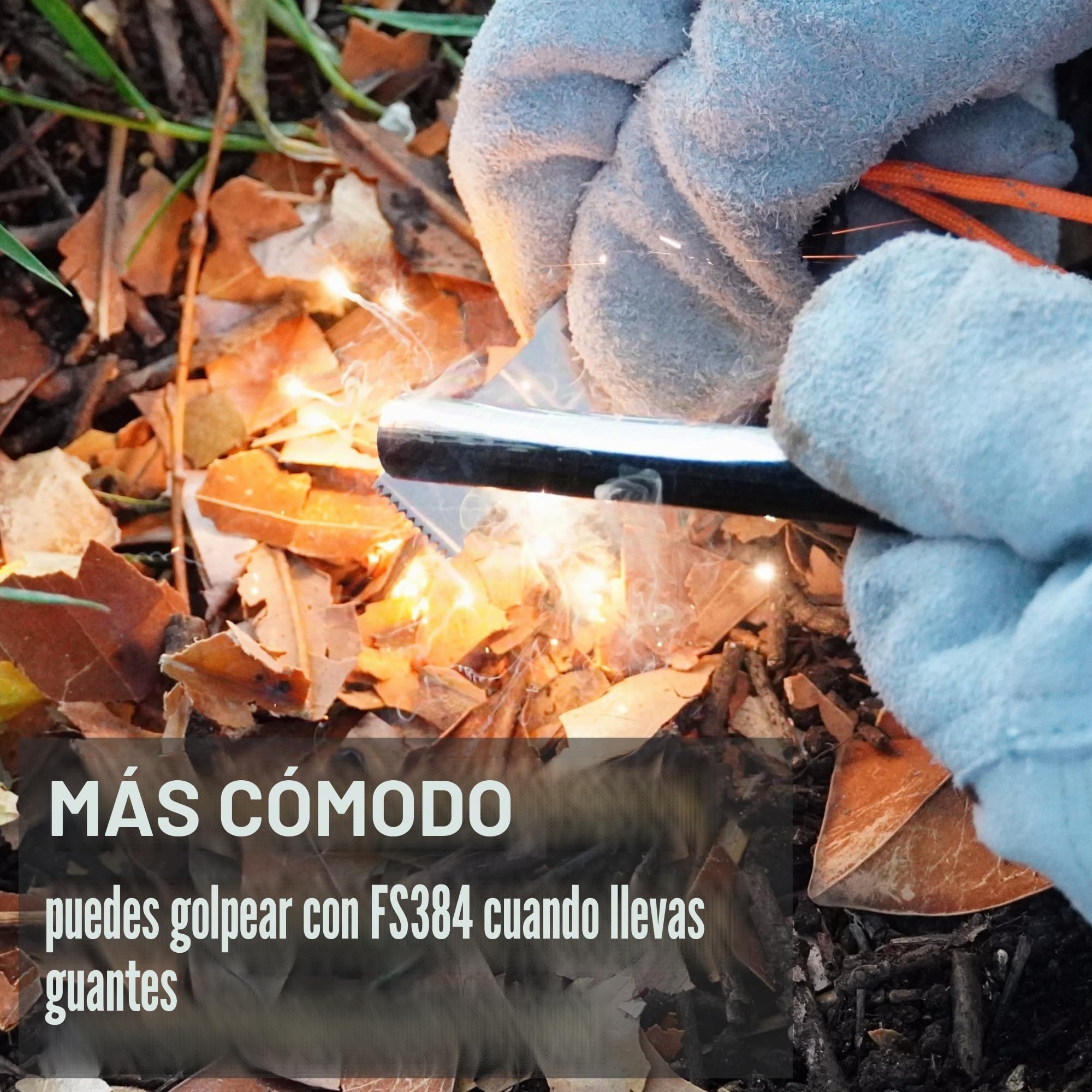 Arrancador de fuego de varilla ferrocerio 4 pulgadas, mango de cuerda naranja 550 para camping