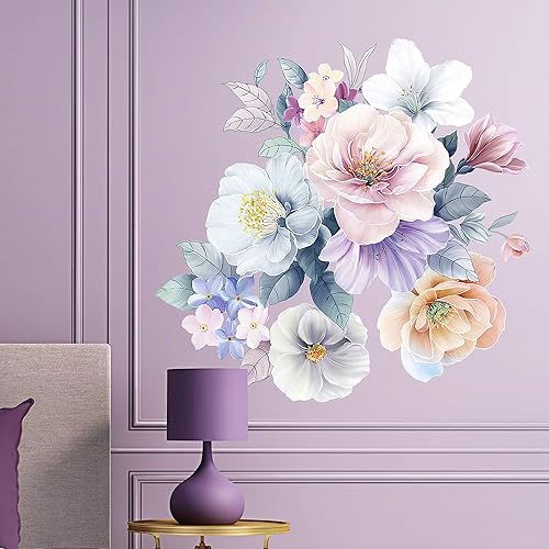 Miniatura 5 de Calcomanías de pared con diseño de flores, diseño de rosas en acuarela, bricolaje, removibles, despegar y pegar, decoración artística de flores para