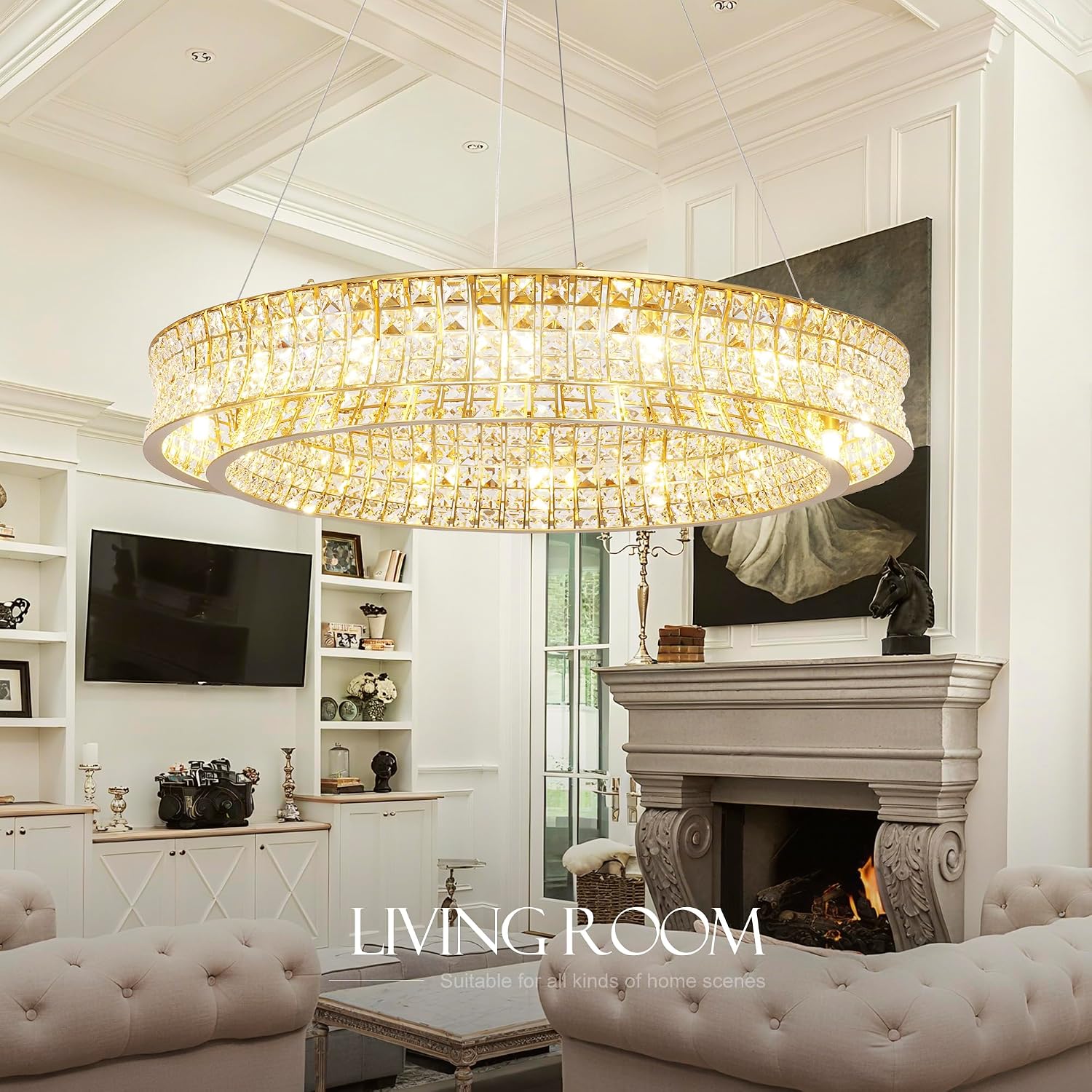 Contemporary K9 Crystal Chandeliers Light Modern Brushed Brass Round Chandelier Dining Lighting Fixture Ceiling Hanging 16 Lights Chandelier Living Room Kitchen Entryway D32