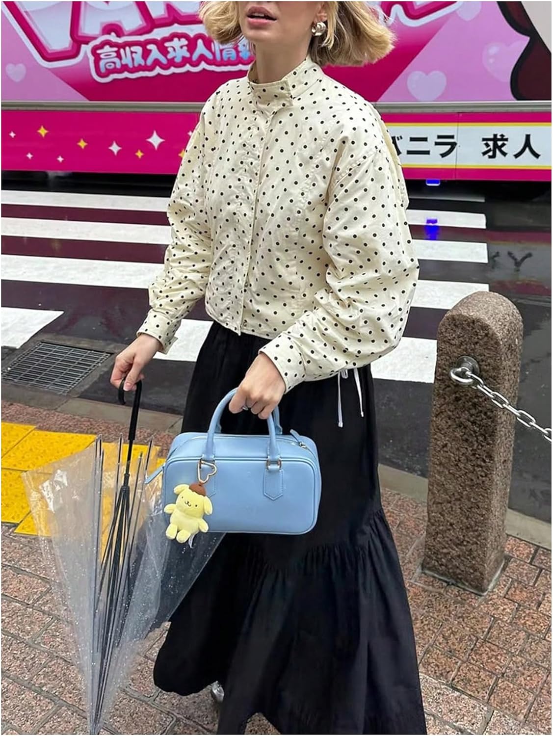 Milumia Women's Polka Dots Print Zip Front Jacket Mock Neck Long Sleeve Loose Coats - Image 2