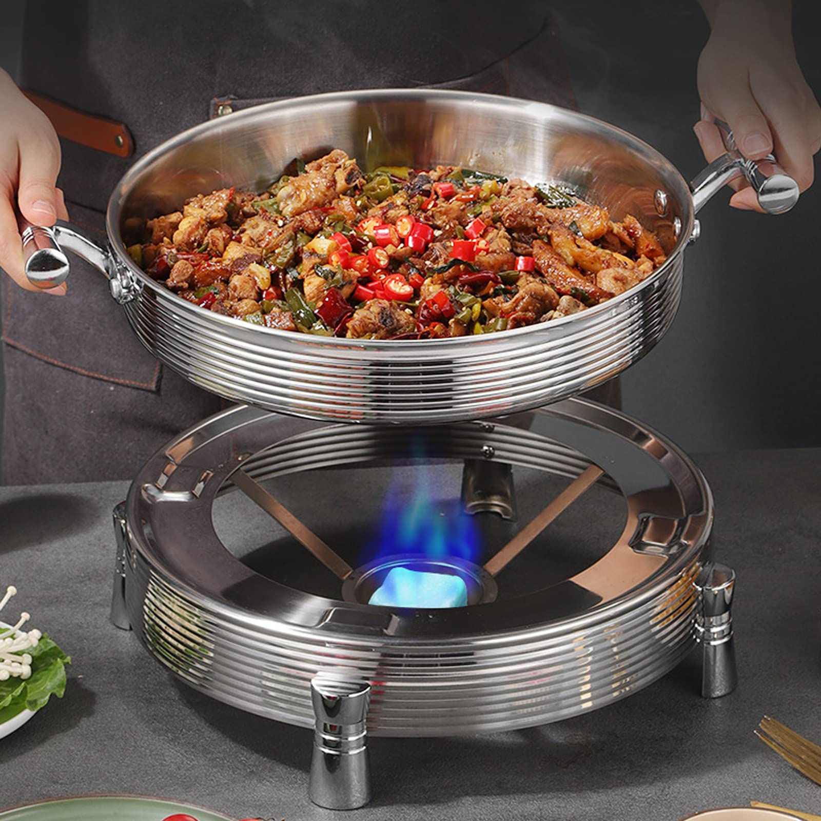Hornillos de Acampada, Acero Inoxidable Estufa de Alcohol con Olla, Juego de Utensilios hornillo de Alcohol Portátil, Quemador de Alcohol para Uso en Interiores,Silver