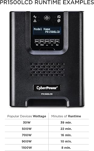Vista 9 de CyberPower, torre pequeña de suministro ininterrumpido de energía con LCD, onda senoidal, aplicación inteligente 1500VA Negro