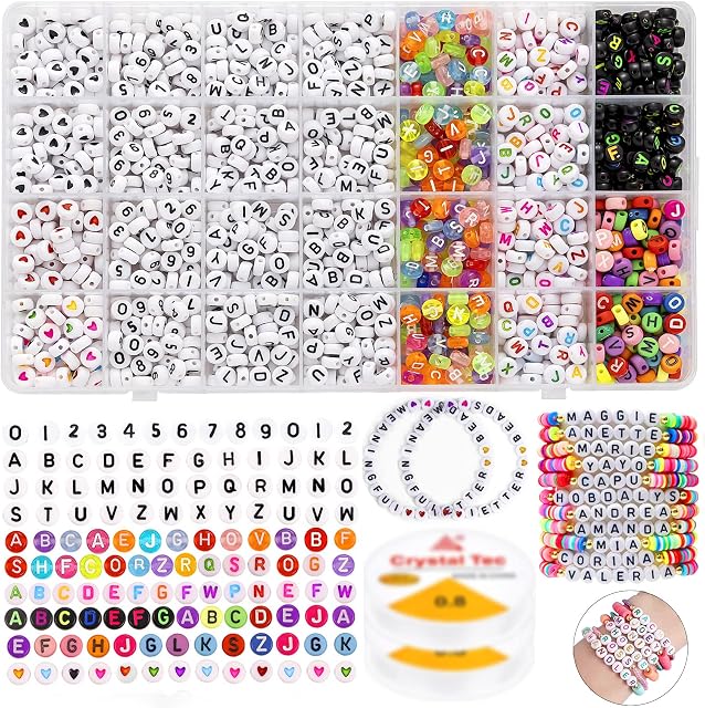 1500 PCS A-Z Letter Beads for Jewellery Making Alphabet Beads for Bracelet Making Kit Colourful Letter Beads for Keyring Making 7mm Round Acrylic Beads & Heart Pattern 28 Grids, 2 Roll