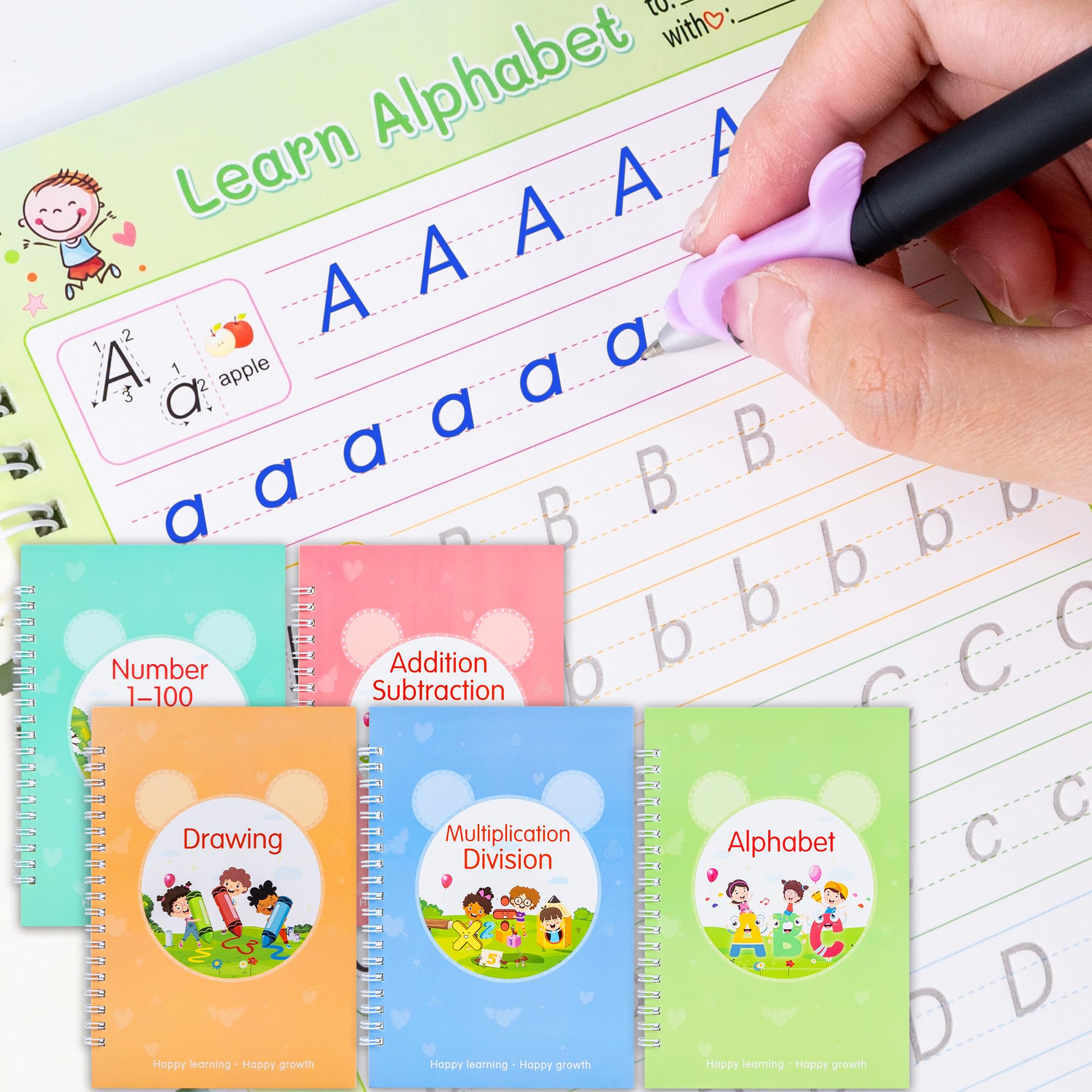 ZenBeya Grooved Handwriting Book Set, Reusable Handwriting Practice Learn to Write for Kids Age 3-8