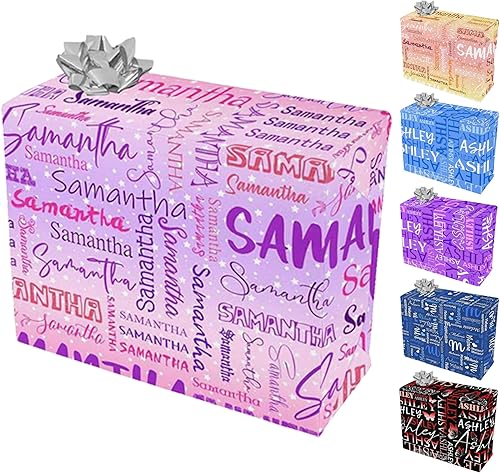 casecoco Rollos de papel de regalo con nombre personalizado para niñas y niños, envoltura de regalo de Navidad personalizada para niños, mujeres y
