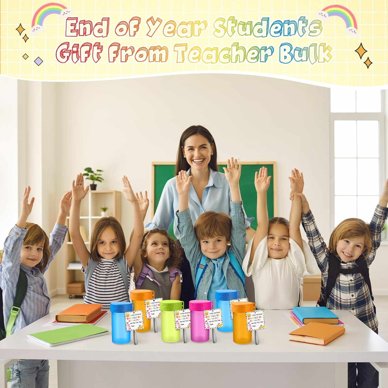 Sliner End of Year Gifts for Students 10 oz Water Bottles Bulk Colorful Snack Containers for Pool Beach Preschool Kindergarten Graduation Gift from Teacher for Kids School Party Favors