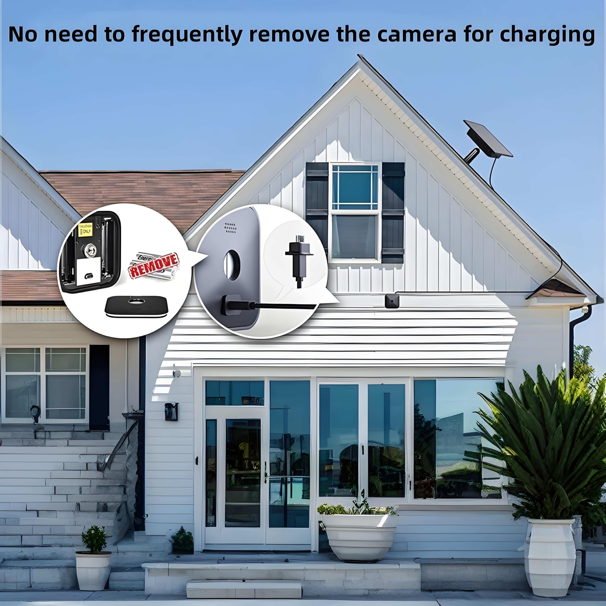 Panneau solaire 10 W pour caméras de sécurité IP66 étanche avec câble de 3 m USB C et ports CC 5,5 x 2,1 mm Support réglable pour caméra extérieure