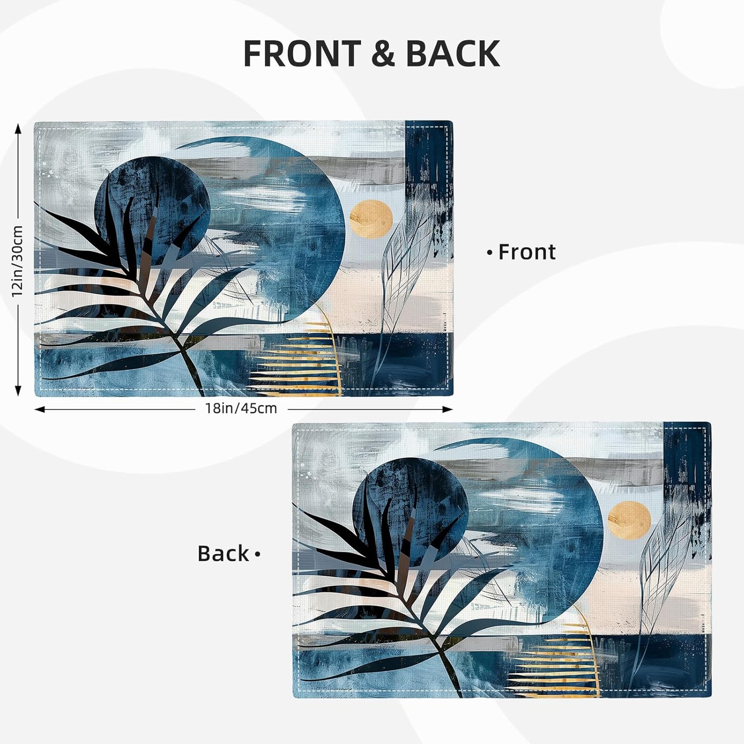 Abstract Palm Leaf Placemats Set of 6 Navy Golden Sun Table Mats Floral Leaves Plants Place Mats 12x18 Inch for Party Kitchen Dining Restaurant Decoration
