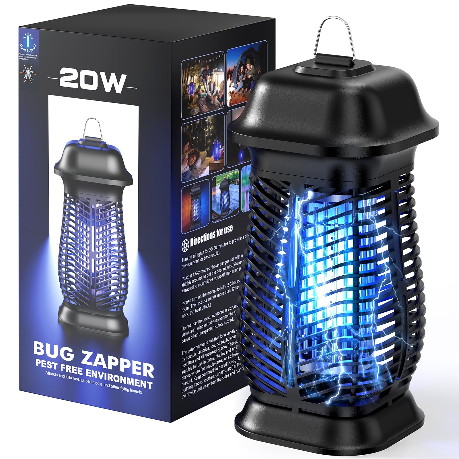 NIIYOCA Electric Insect Killer, Mosquito Lamp 20 W 4200 V Fly Trap Electric with UV, Mosquito Repellent IPX4 Waterproof, Effective Mosquito Trap, Fly Catcher, Insect Trap for Indoor and Outdoor Use