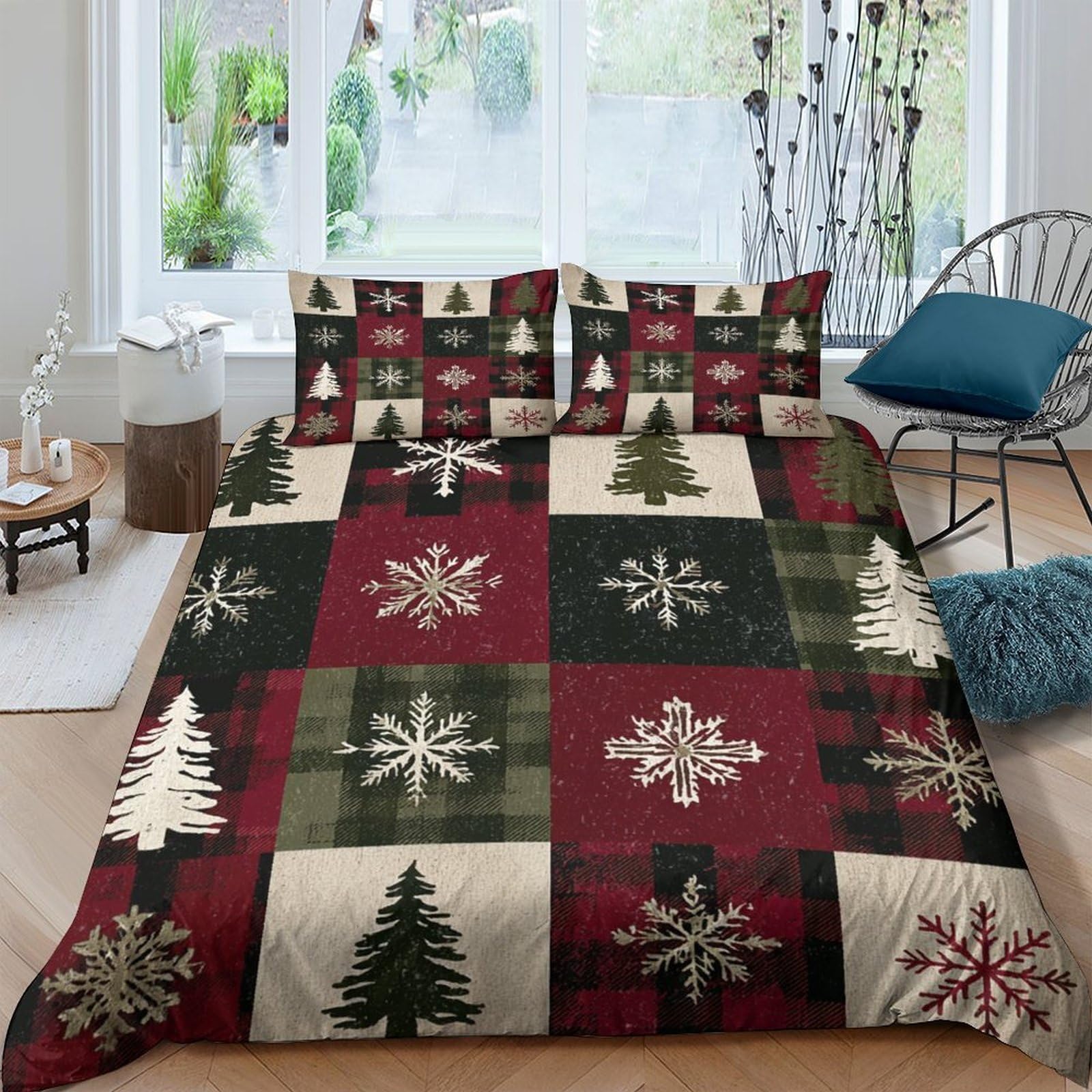 Ctjqhvkz Style-8 3D Printed Christmas Tree Fitted Sheet Microfiber Festive Snowflake Bed Cover Anti-Slip For Bedroom Guest Room Decor Single（135X200cm）