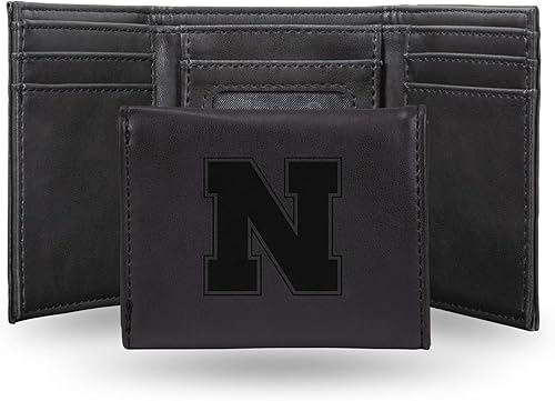 Vista 136 de Rico Industries NCAA - Cartera triple grabada con láser y tres pliegues grabada con láser, accesorio para hombre Negro