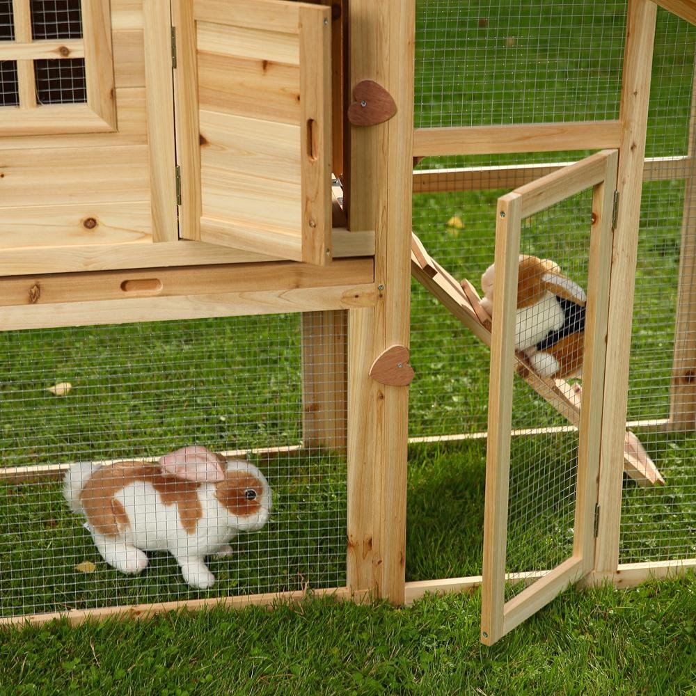Melko Hasenstall mit Auslauf – geeignet für 2 – 3 Hasen, Meerschweinchen oder andere Kleintiere, aus Holz, wetterfest, für drinnen und draußen, einfache Reinigung