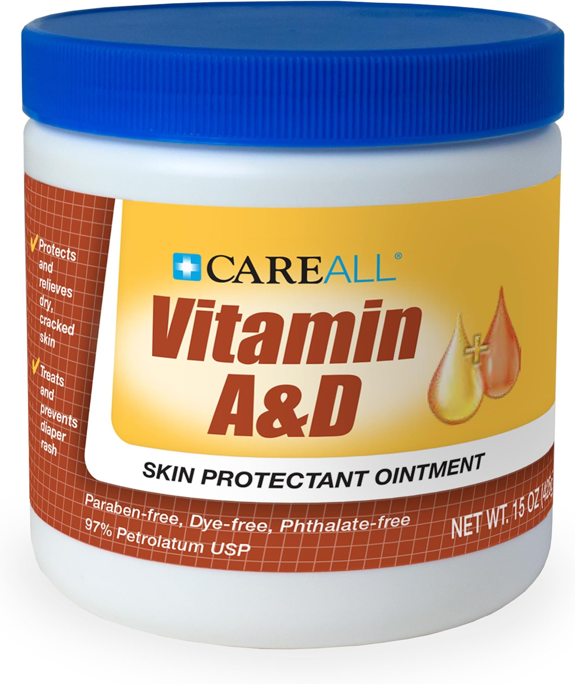 Vitamin A&D Ointment 15 oz. Helps Treat and Prevent Diaper Rash. Protects Chafed Skin Associated with Cold Weather, Rashes, Seals Out Wetness. Protects Minor Cuts, Scrapes, Burns