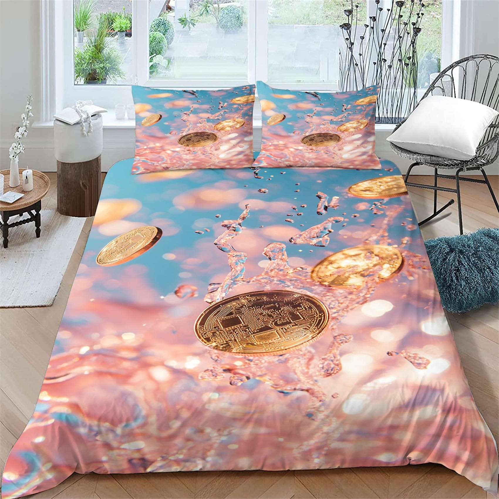 Parure de lit 2 personnes rose en microfibre douce et zippée pour un entretien facile