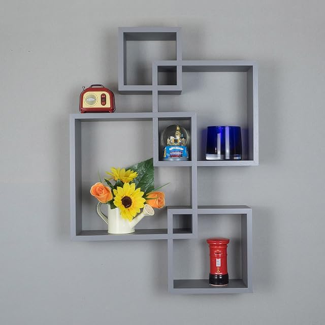 Gatton Design Floating Shelves, Wall Mounted Interlocking Cube Design, Grey, Shelves for Wall, Wall Shelves for Bedroom, Living Room, Bathroom & Kitchen, Floating Shelf, Wall Shelf for Décor