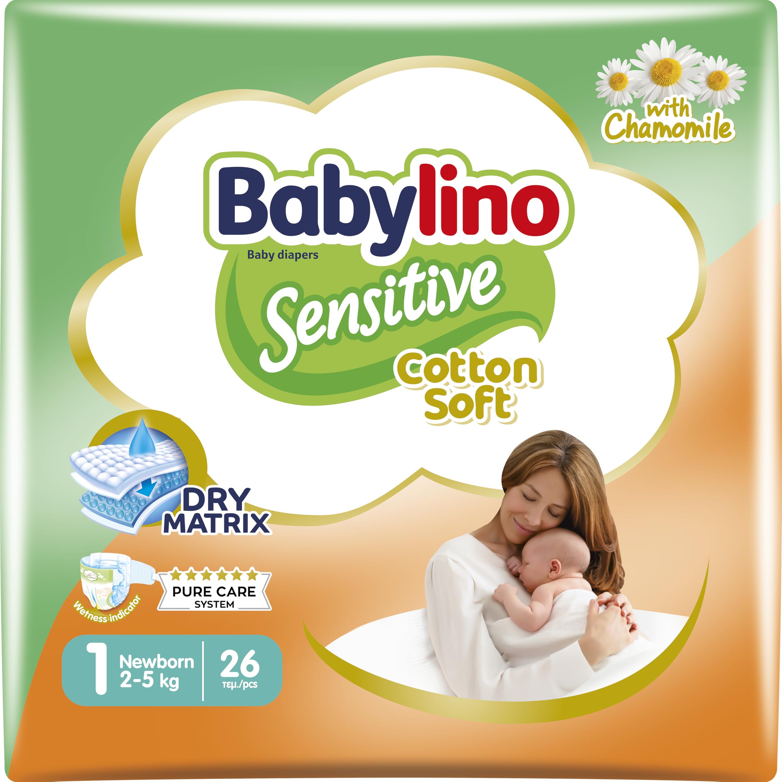 Babylino Sensitive Cotton Soft, Pañales Bebé Talla 1, Newborn (2-5 kg), 26 unidades