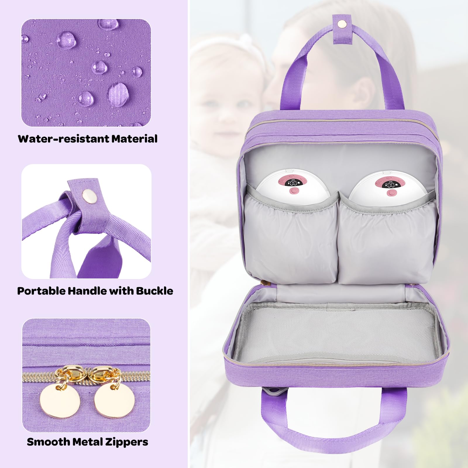 Tragbare Milchpumpentasche mit Kühlfach, kompatibel mit Momcozy M5/S12 Pro, Elvie & Medela Pumpen mit Stil