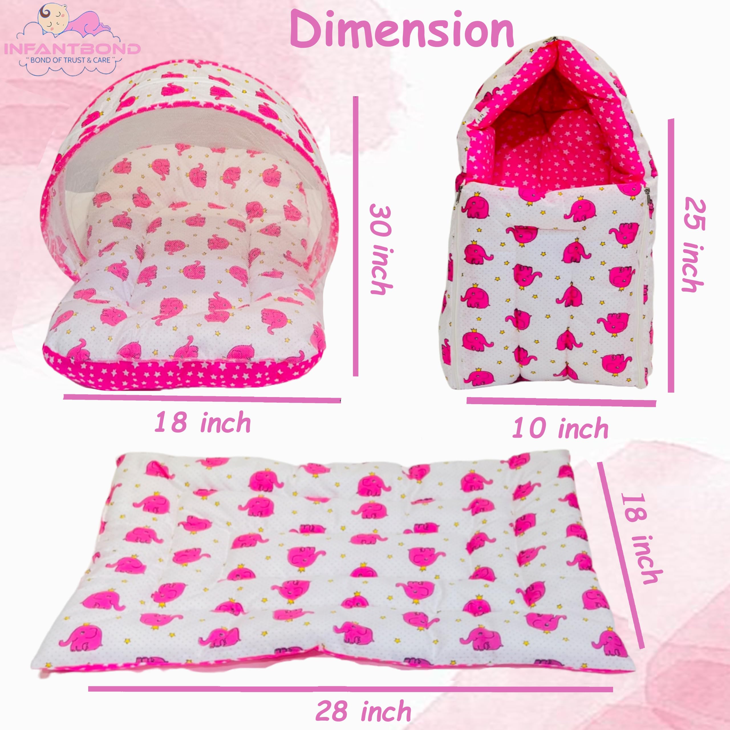 Infantbond Combo of Baby Bedding Set | Baby Bed | Newborn Baby Bedding All (0-6 Months) (Elephant) (3, Pink E) 1