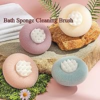 Vista 6 de Bola de baño de girasol 2 en 1, cepillo de limpieza exfoliante con ventosa, bola de baño con ventosa de girasol súper suave, esponjas de baño