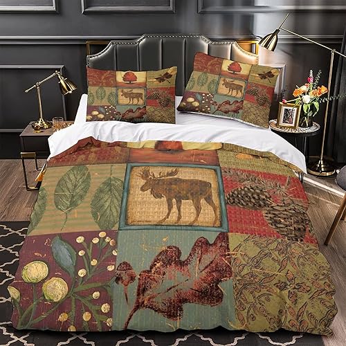 Miniatura 3 de Juego de edredón rústico de cabaña de campo, ligero, reversible, con alce y oso, juego de colcha con estampado de pino y luna, decoración de casa de