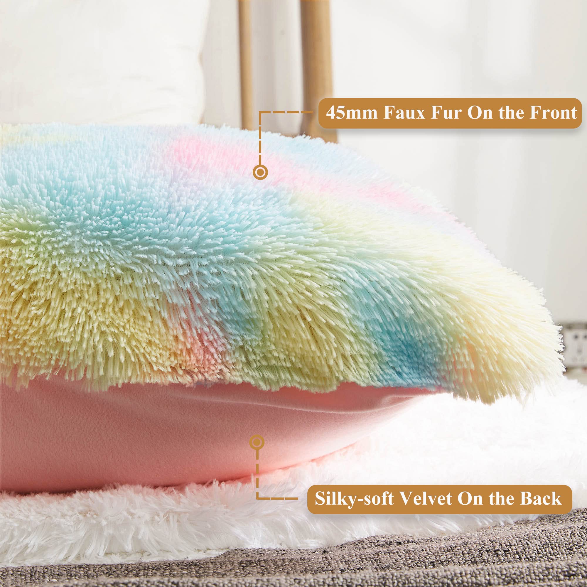 Amazon.com: XeGe Rainbow Shaggy Faux Fur Body Pillow Cover, Tie
