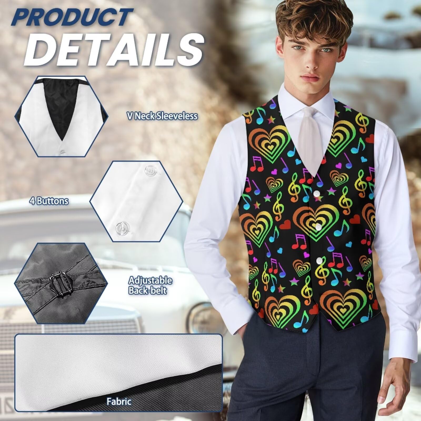 Chalecos para hombre, chalecos casuales de negocios con 4 botones, chaleco formal con cinturón ajustable