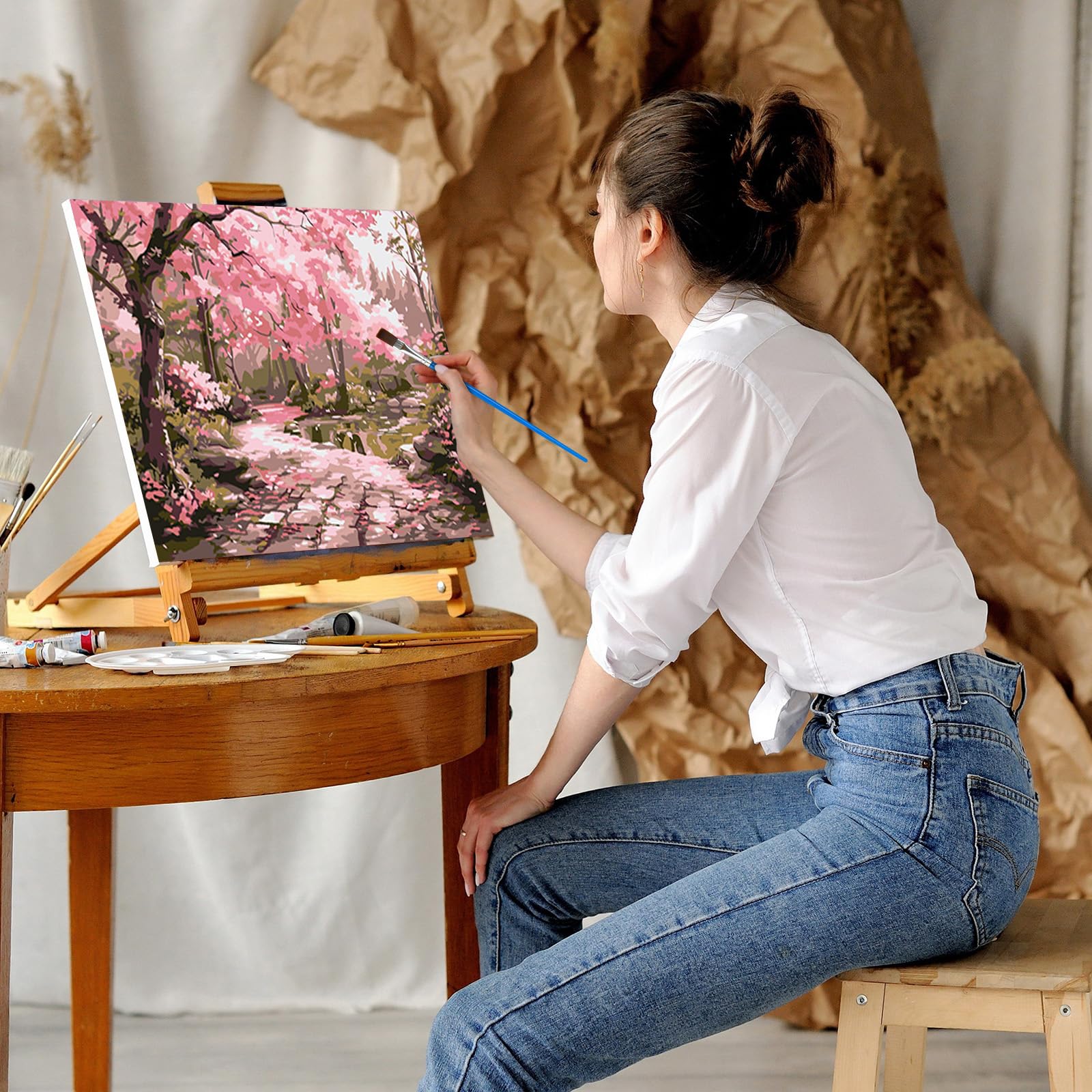 MEIYUDA Dipingere con i Numeri Adulti con Telaio Fiori retrò, Kit di Pittura Acrilica Fai-da-Te per Adulti Principianti Facile su Te, Paint by Numbers Pittura Decora la Casa Regalo 40x30cm