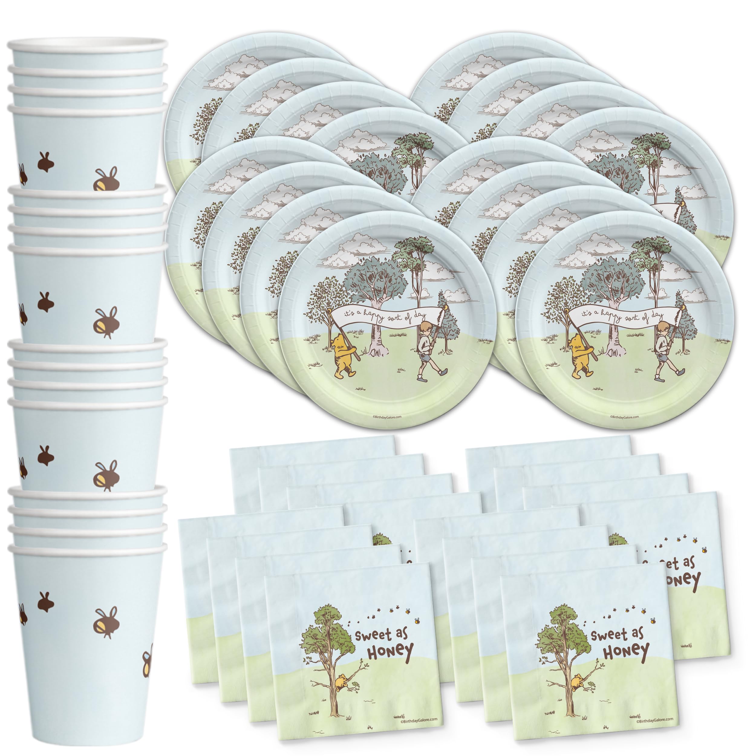 Pooh Bear Birthday Party Supplies Set Plates Napkins Cups Tableware Kit for 16