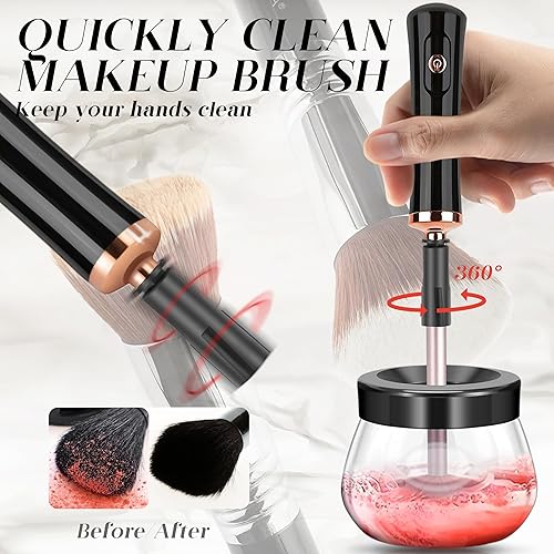 Miniatura 4 de Máquina secadora eléctrica del limpiador del cepillo del maquillaje, hilandero automático del cepillo con 8 collares de goma de diferentes tamaños