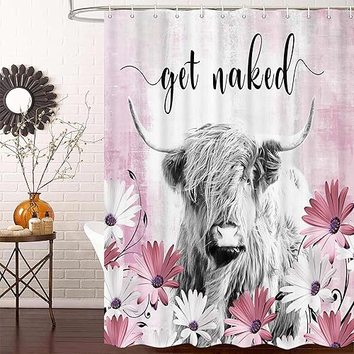 Juego de cortinas de ducha divertidas de vaca de las tierras altas, cortinas de ducha divertidas para baño con diseño de vaca rústica, tela de