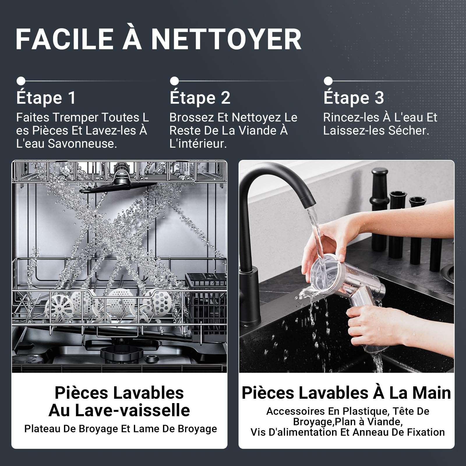 AAOBOSI #12 Hachoir à Viande,[𝟑𝟎𝟎𝟎𝐖 𝐌𝐚𝐱], 3 Vitesse,Hachoir a Viande Electrique：2 Lames,4 Plaques,3 Farcisseurs de Saucisses,Kit Kibbe,Pince à Viande,Presse à Burger,Boîte de Rangement Intégré